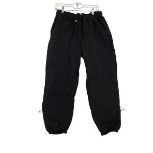 Caracilia Womens Black Nylon Cargo Pants Joggers Drawstring Waist Size‎ L New